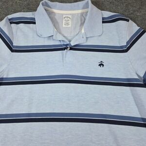 Brooks Brothers Mens XL Slim Fit Striped Supima Cotton Polo Shirt Light‎ Blue